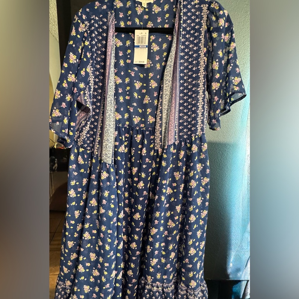 Floral Navy Duster with Pink Small Florals
